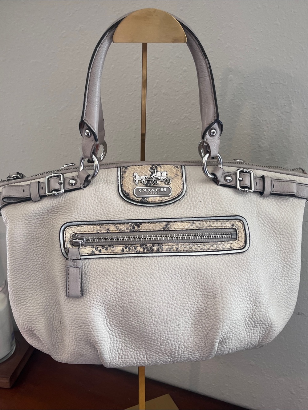 Authentic  Coach Madison Embossed Sophia Satchel in Cream Python style 19631